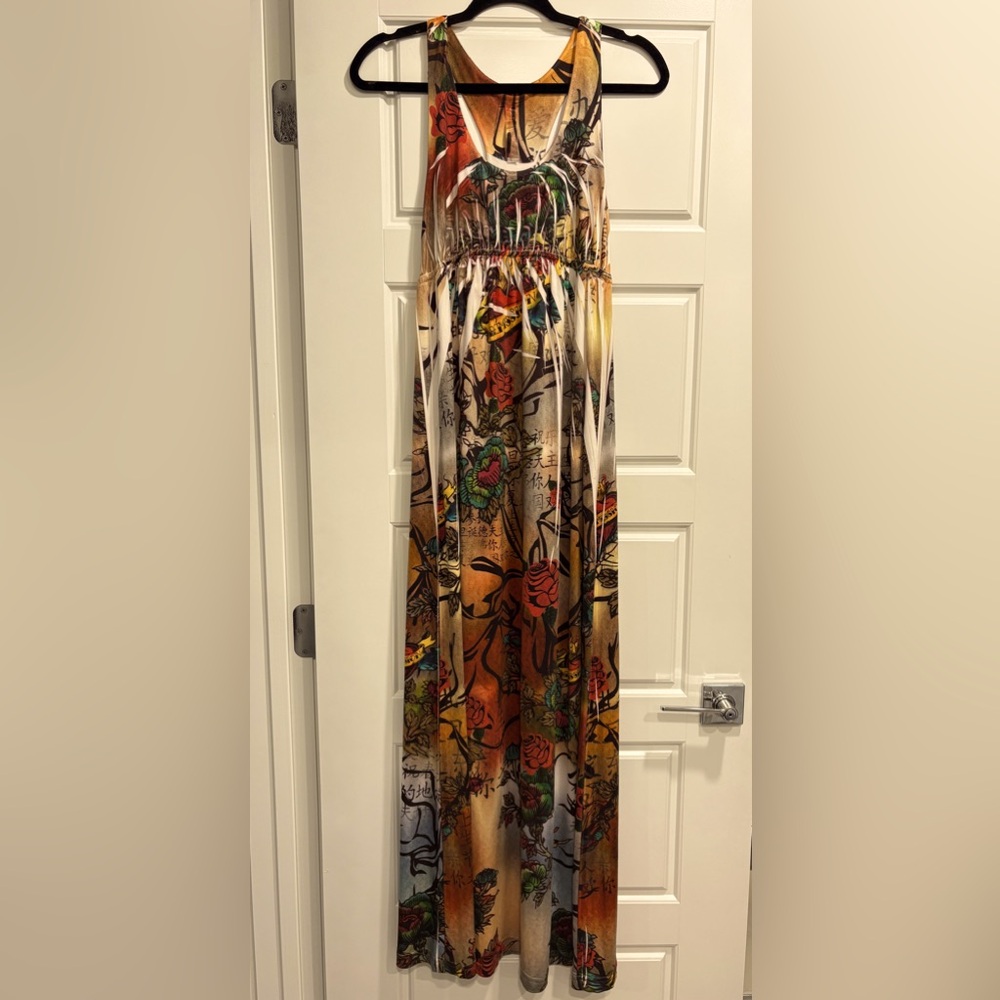 S-Twelve Y2K Racerback Long Slinky Maxi Dress Size Large Grunge Punk Streetstyle